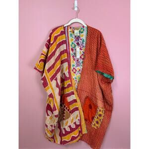 Jaded Gypsy Open-Front Kantha Kimono PINK COMBO One Size